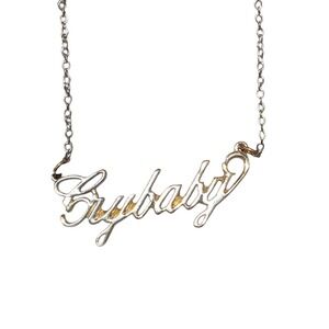 Crybaby Necklace Silver‎ Tone Word Pendant Chain Tarnished